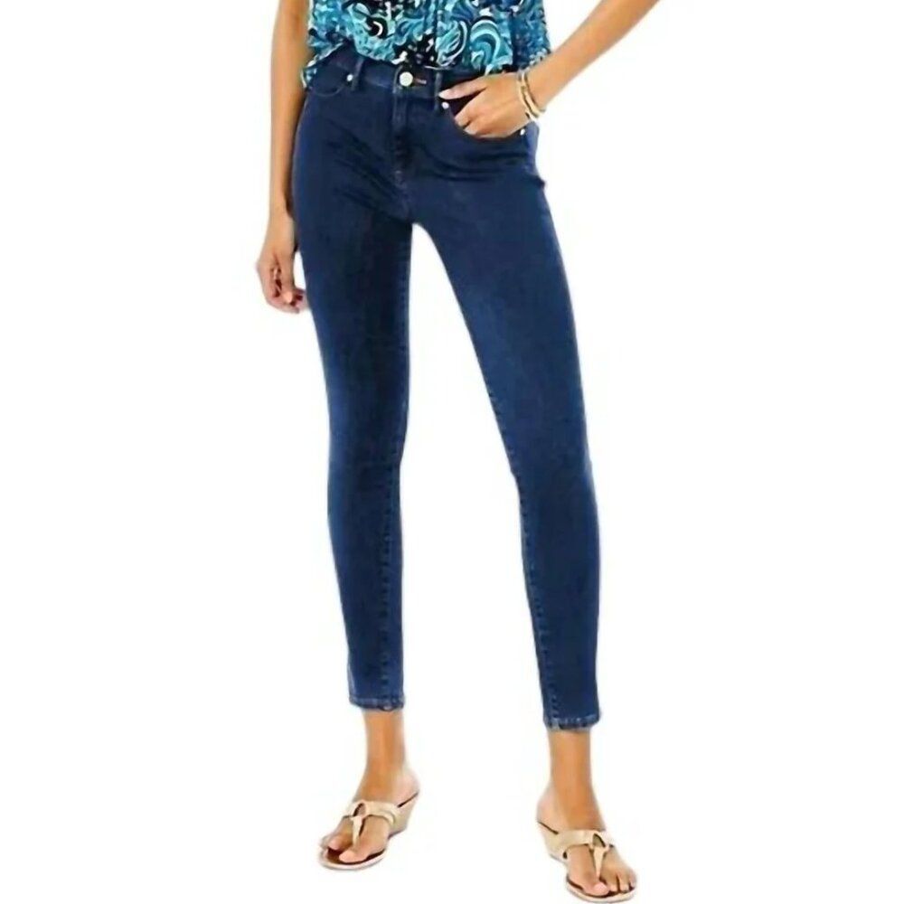 Lily Pulitzer Eagan Cropped High Rise Super Skinny Stretch Jeans Dark Wash